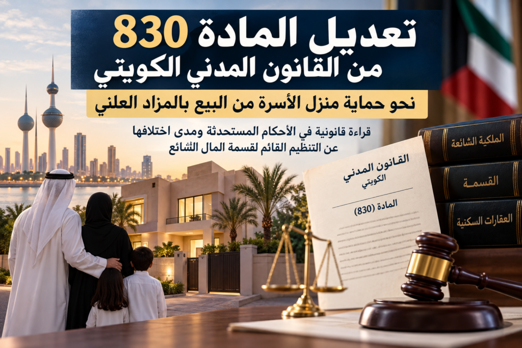 تعديل المادة 830 من القانون المدني الكويتي.. نحو حماية منزل الأسرة من البيع بالمزاد العلني تعديل المادة 830 من القانون المدني الكويتي وحماية منزل الأسرة من البيع بالمزاد العلني